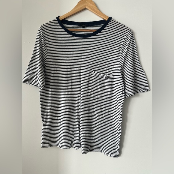 Massimo Dutti Linen Stripped Tshirt in Navy - Size L - Picture 1 of 6